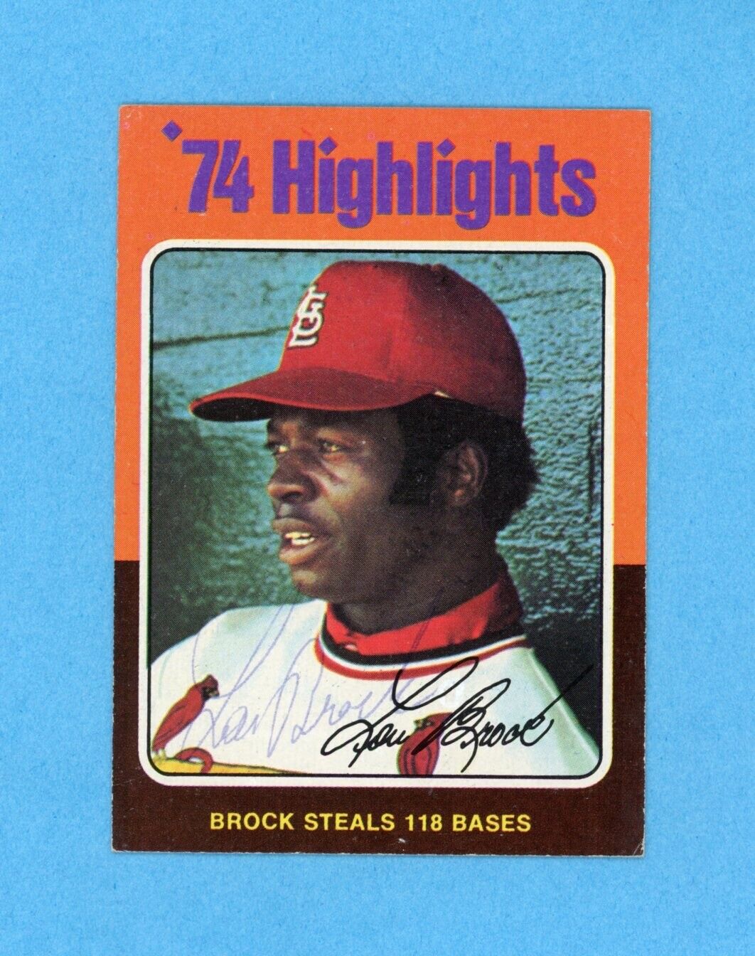 Lou Brock Signed 1975 Topps Card #2 Auto with B&E Hologram