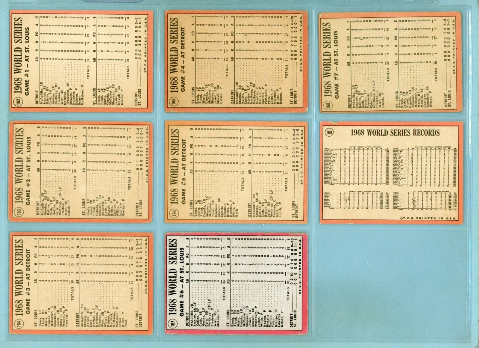 1969 Topps Set of 8 1968 World Series Special Baseball Cards Low Grade