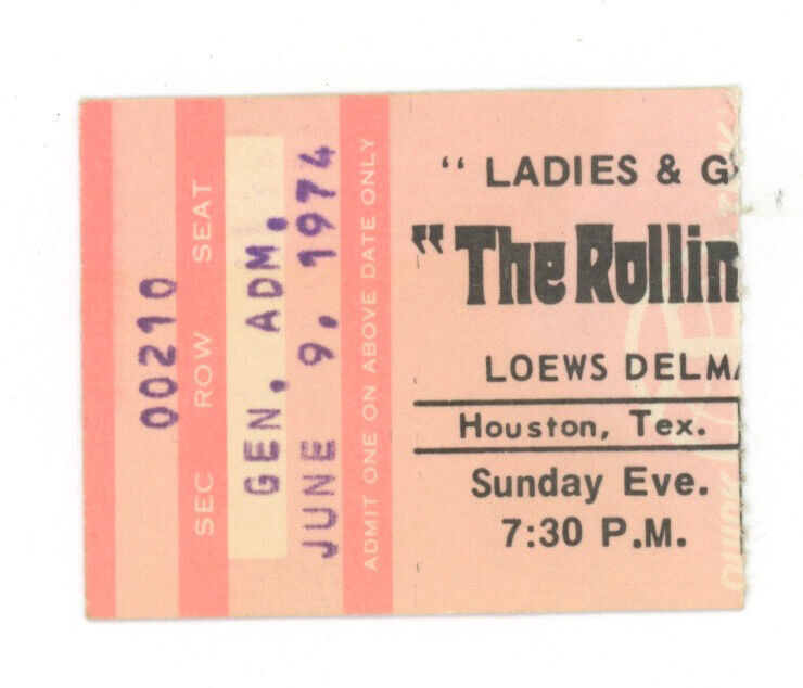 6/9/74 The Rolling Stones Movie • Houston Texas Ticket Stub