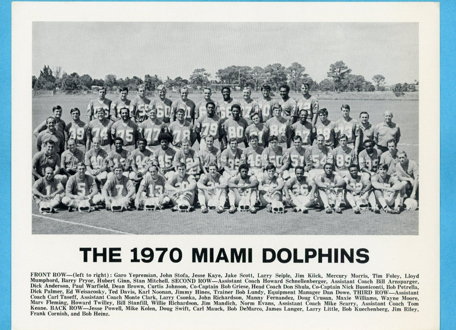 1970 Miami Dolphins Team Photo