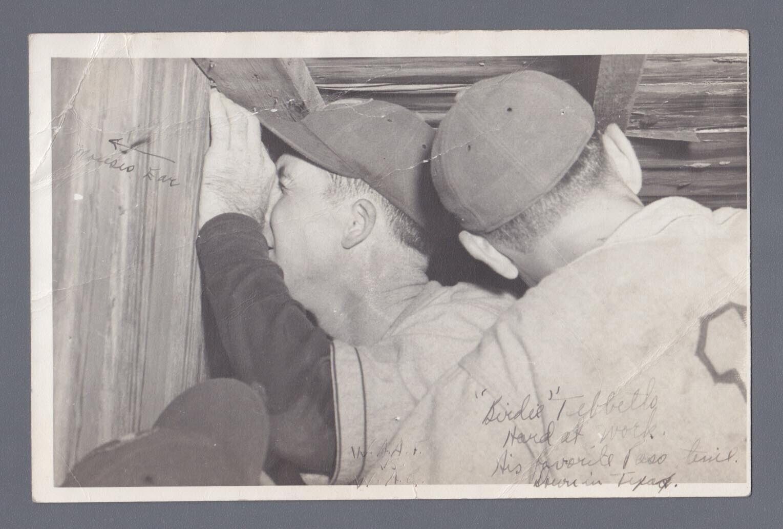 Vintage 5x7 Photo Signed to Ken Keltner showing Birdie Tibbets “Sign Stealing”