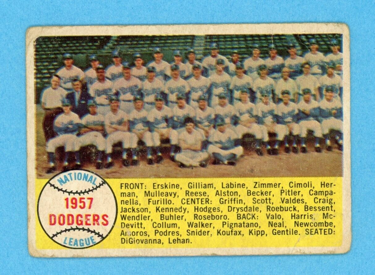 1958 Topps #71 1957 Dodgers Team Baseball Card Low Grade