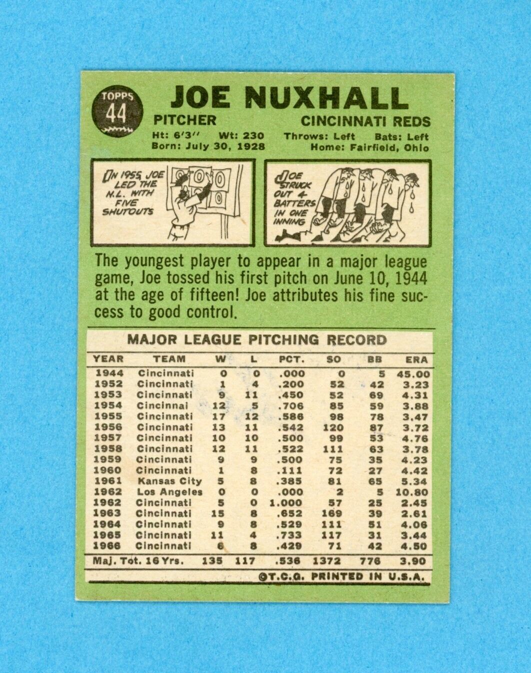 Joe Nuxhall Signed 1967 Topps Card #44 Auto with B&E Hologram