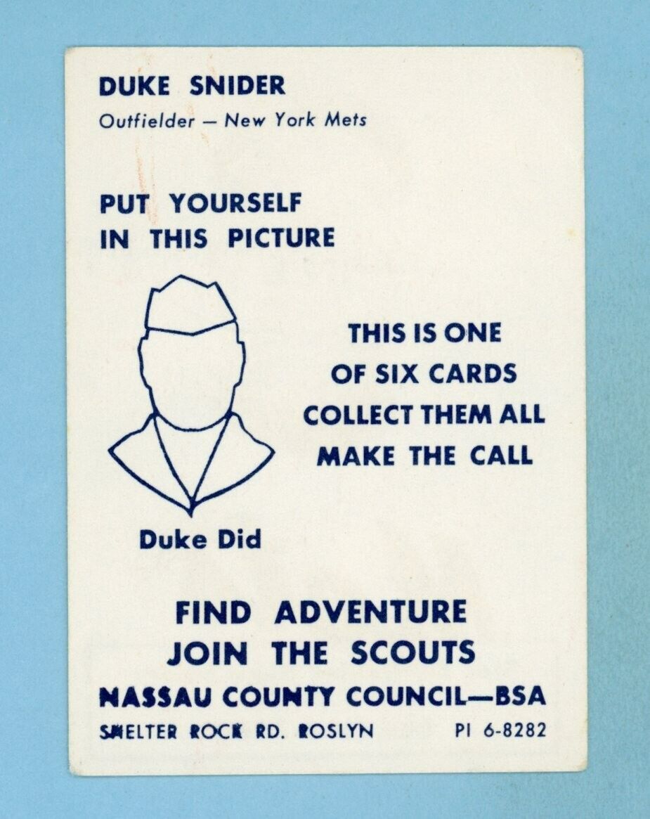 1963 Nassau County Boy Scouts Duke Snider NY Mets Baseball Card VG-EX , Rare!