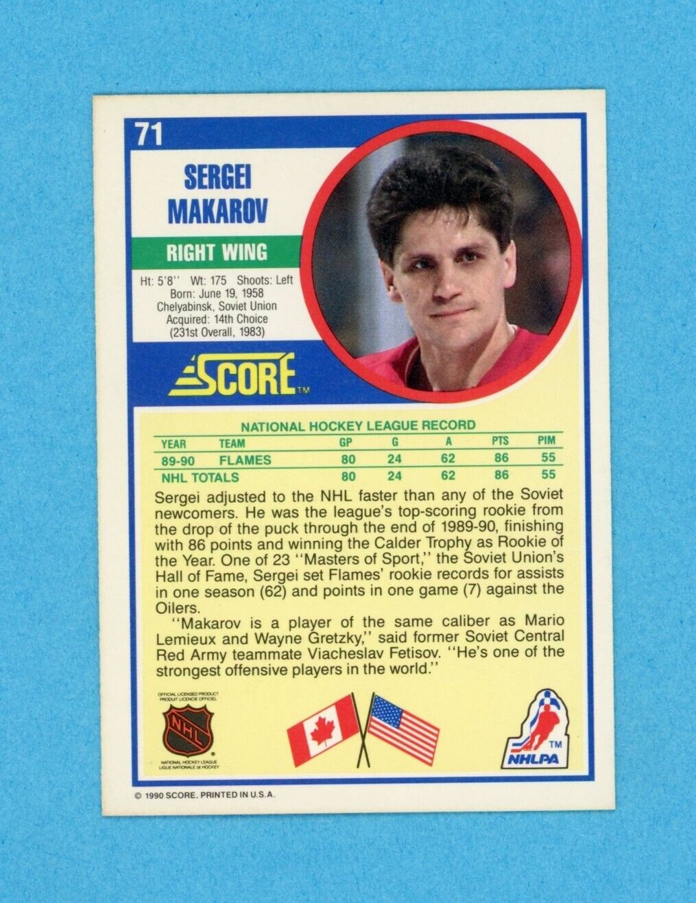 Sergei Makarov Calgary Flames 1990-91 Score #71 Autographed Rookie Hockey Card