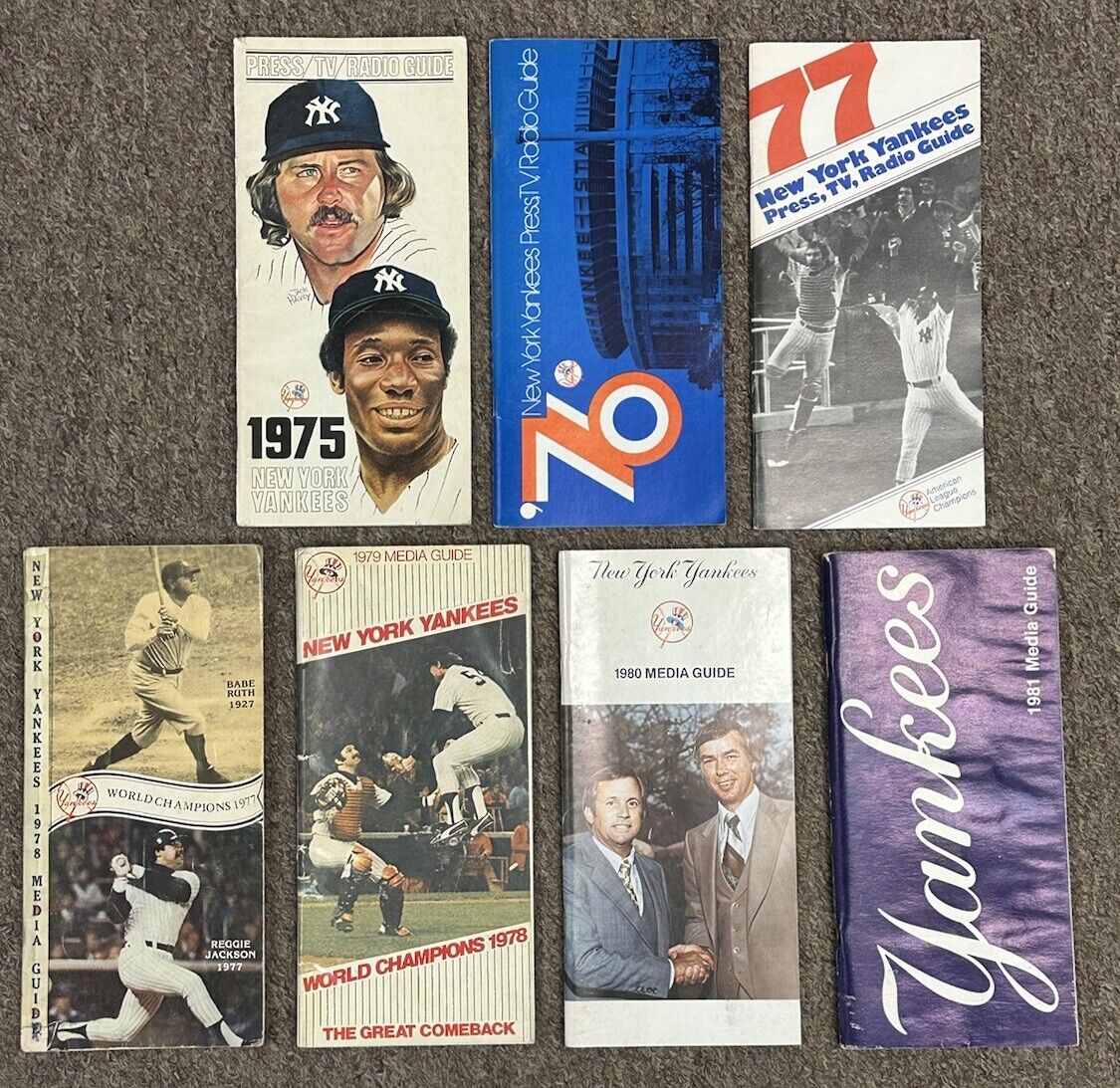 Lot of 13 Different 1969 thru 1981 New York Yankees Baseball Media Guides