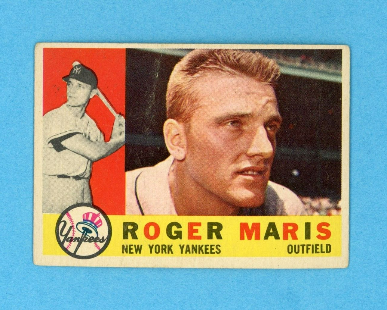 1960 Topps #377 Roger Maris New York Yankees Baseball Card Vg/Vg+ app lht wk/cr