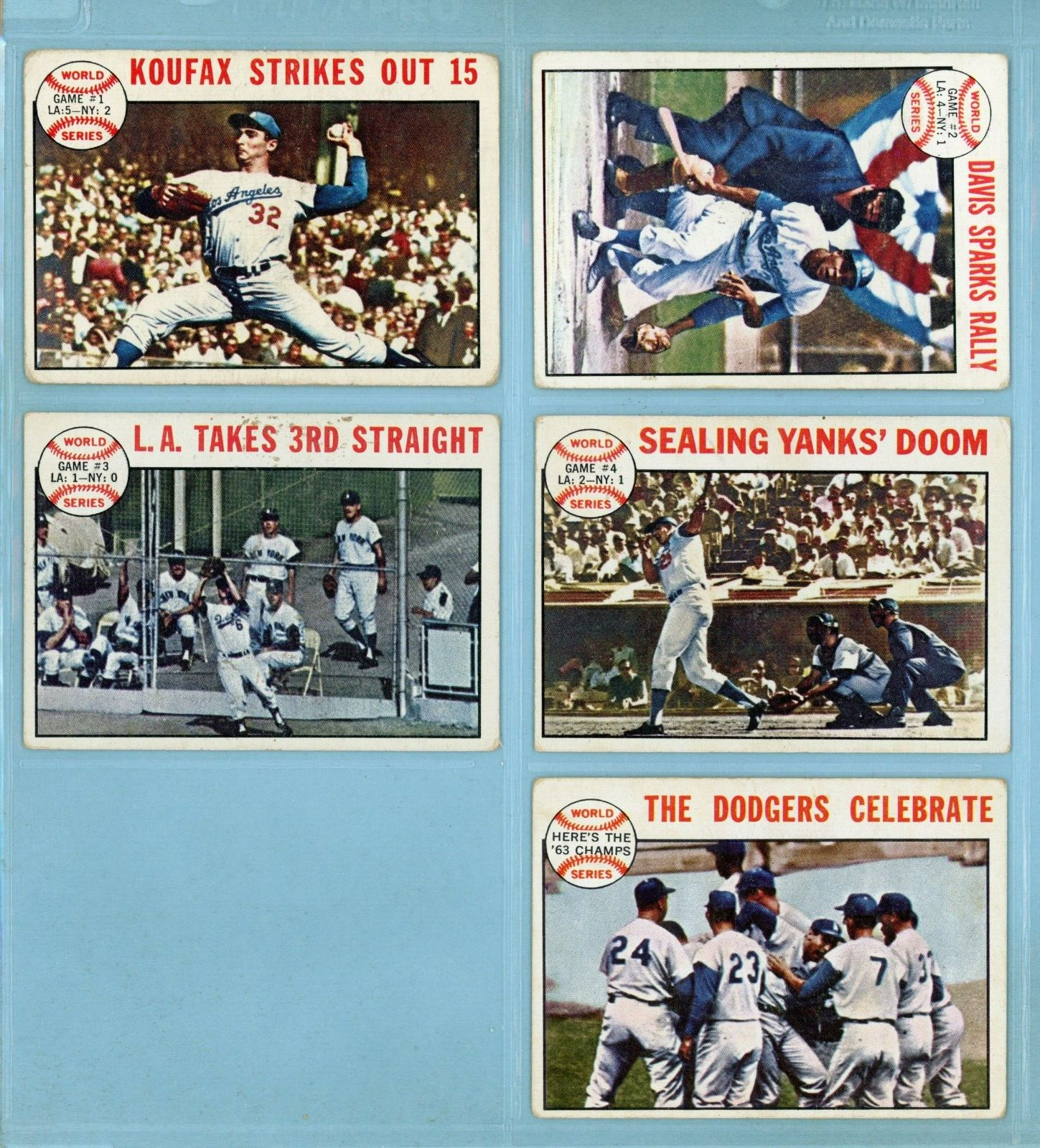 1964 Topps Set of 5 1963 World Series Special Baseball Cards Vg - Vg+