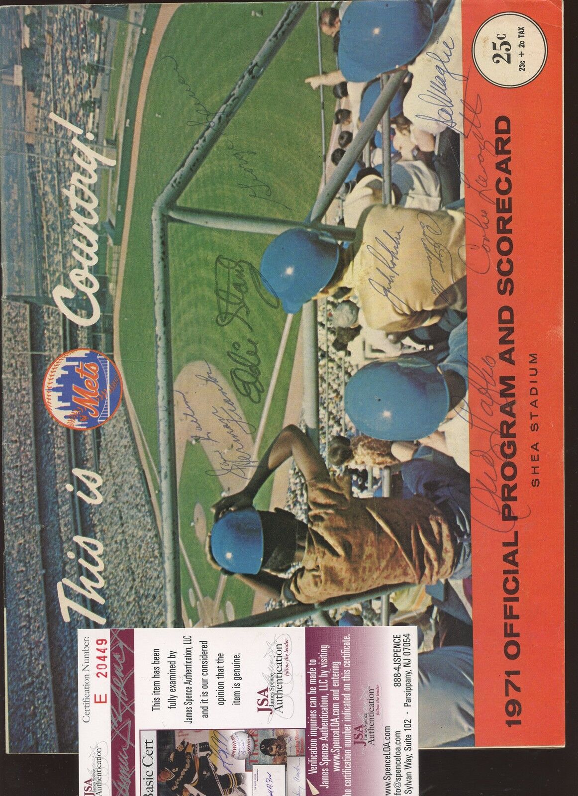 1971 New York Mets Program Autographed 11 Signatures Old Timers JSA