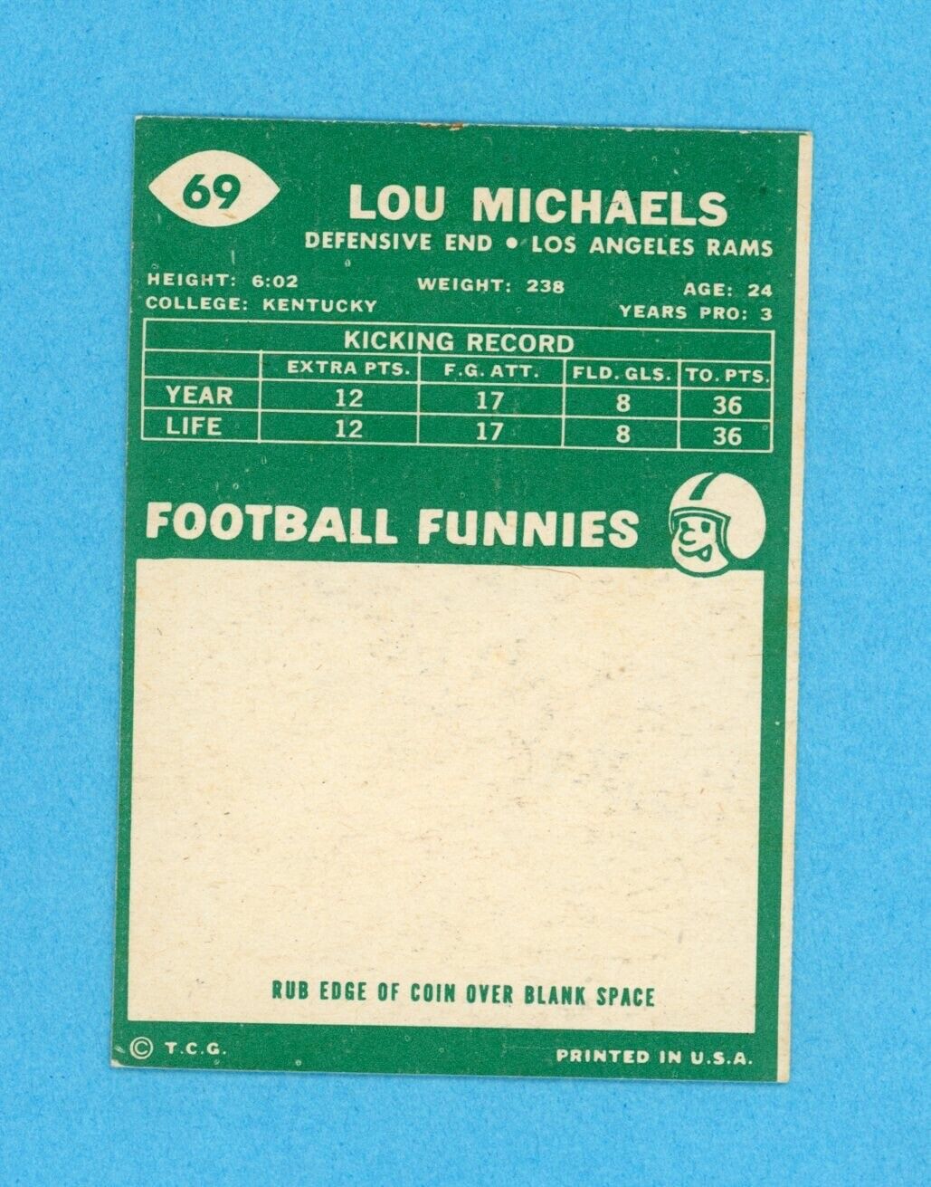 1960 Topps Lou Michaels Signed Card #69 Auto w B&E Hologram