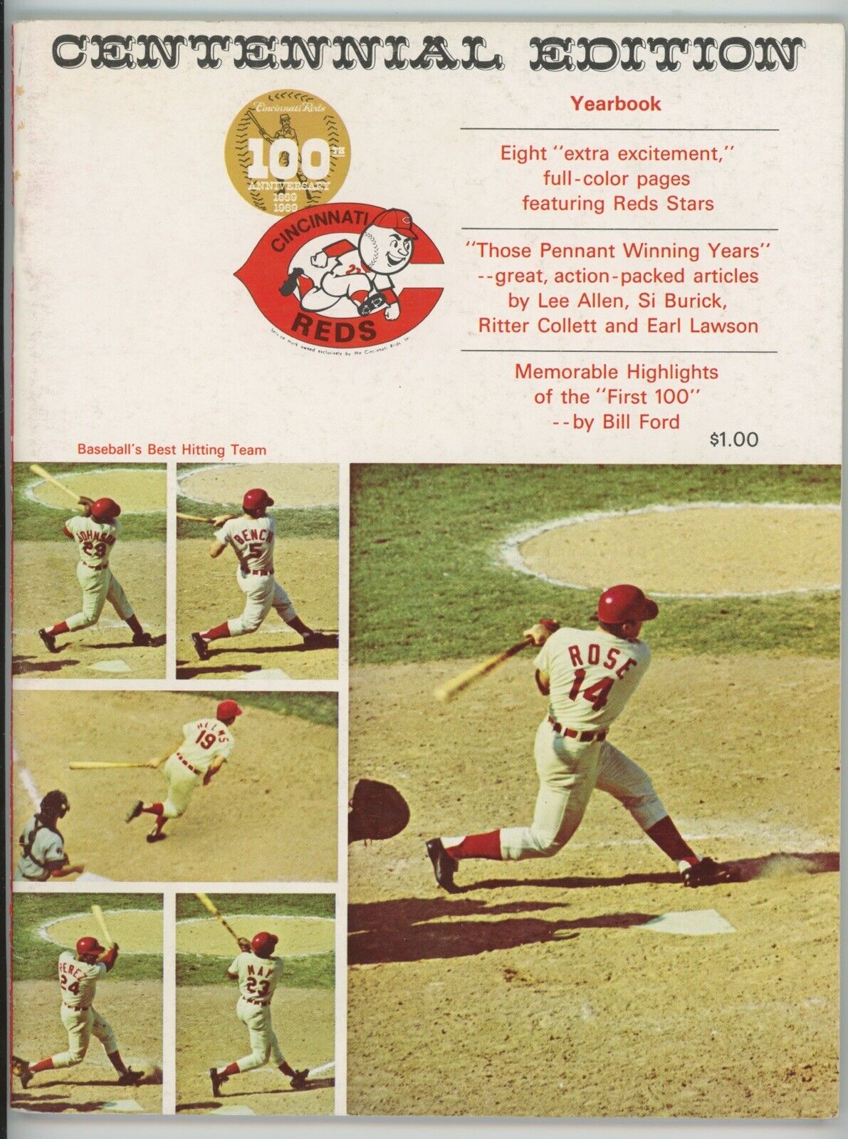 1969 Cincinnati Reds Official Baseball Yearbook EX-MT • Pete Rose on Cover