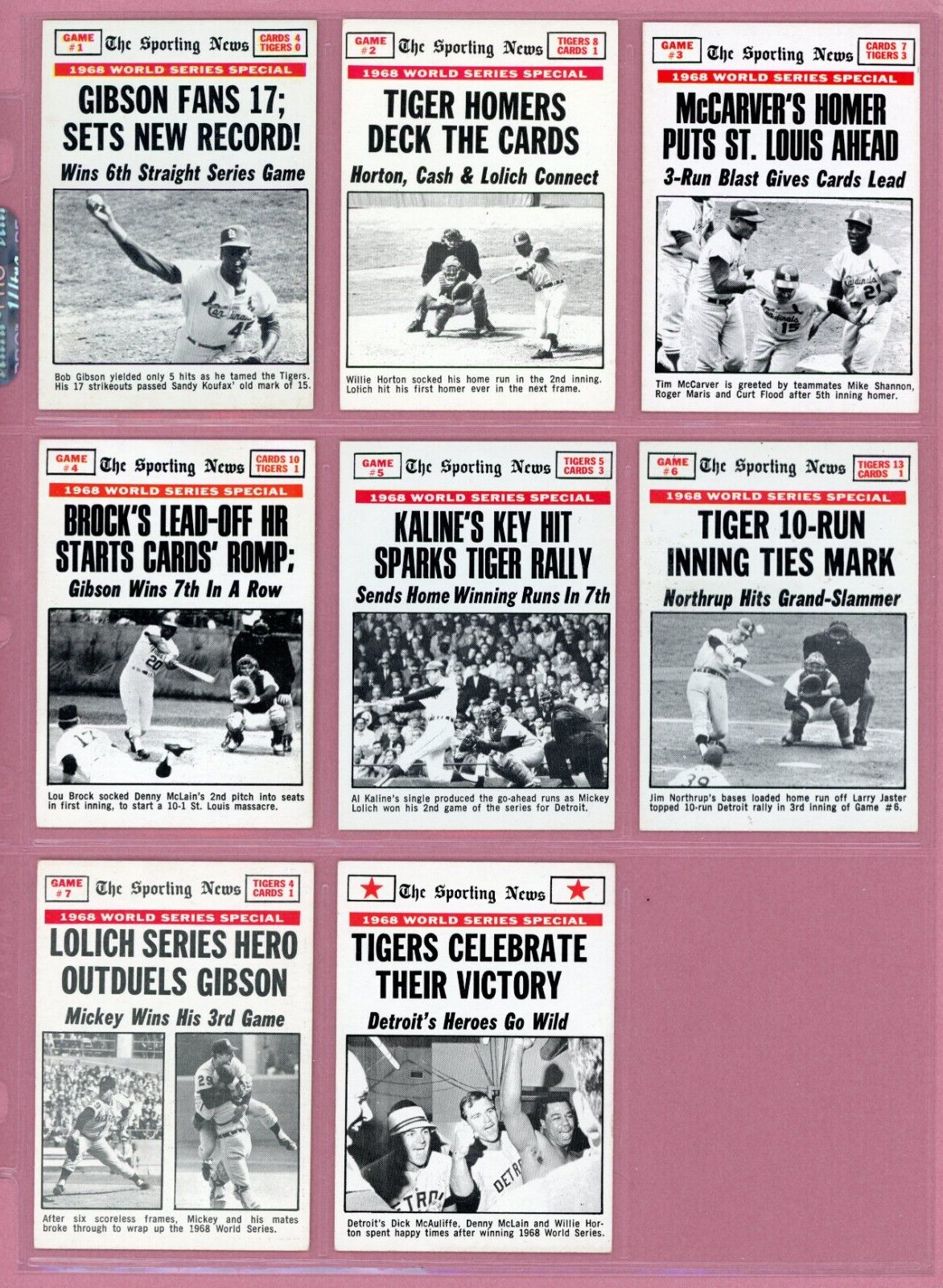 1969 Topps Set of 8 1968 World Series Special Baseball Cards Ex++ - Ex/Mt