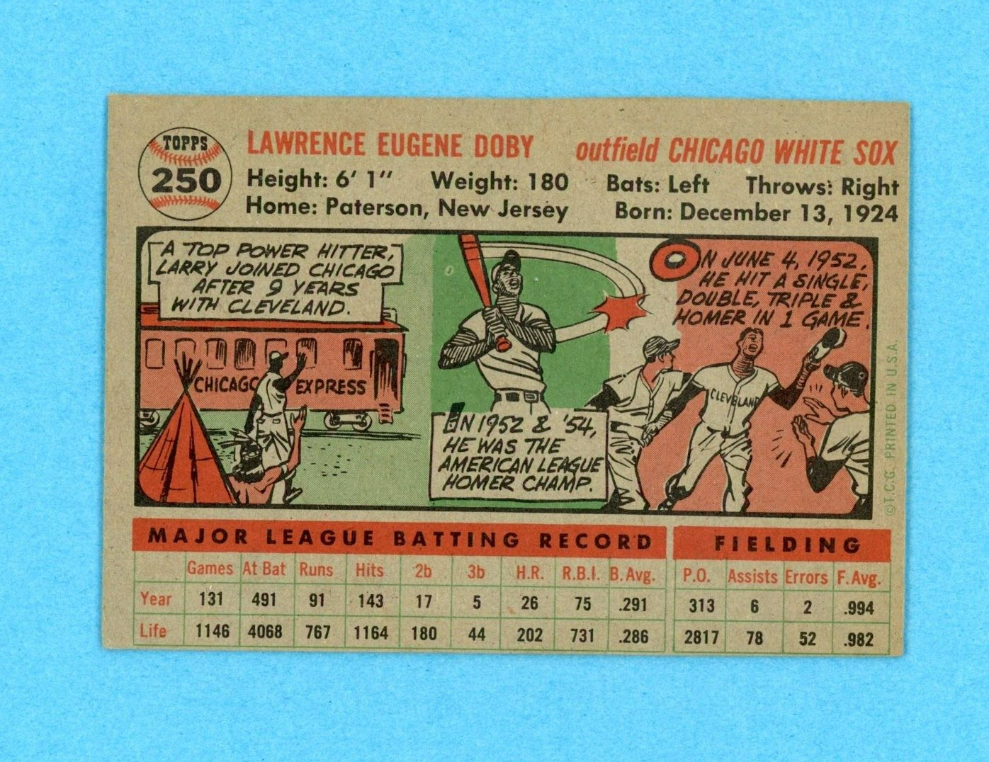 1956 Topps #250 Larry Doby Chicago White Sox Baseball Card Ex+ o/c prt ln