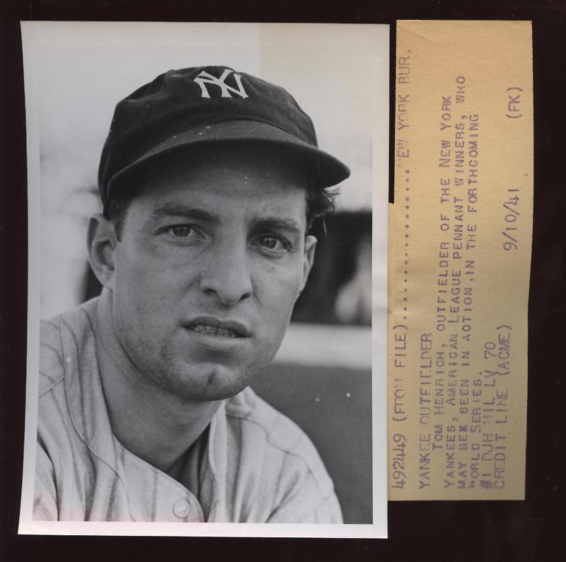 Original 1941 Tom Henrich New York Yankees Wire Photo