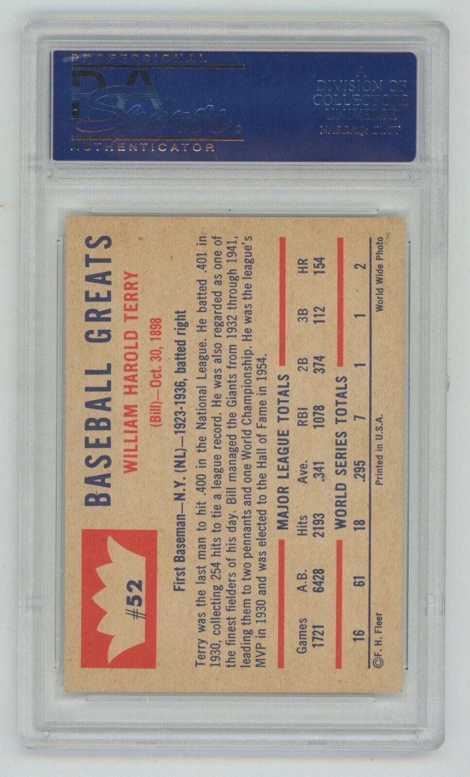 Bill Terry 1960 Fleer #52 • PSA 6 EX-MT