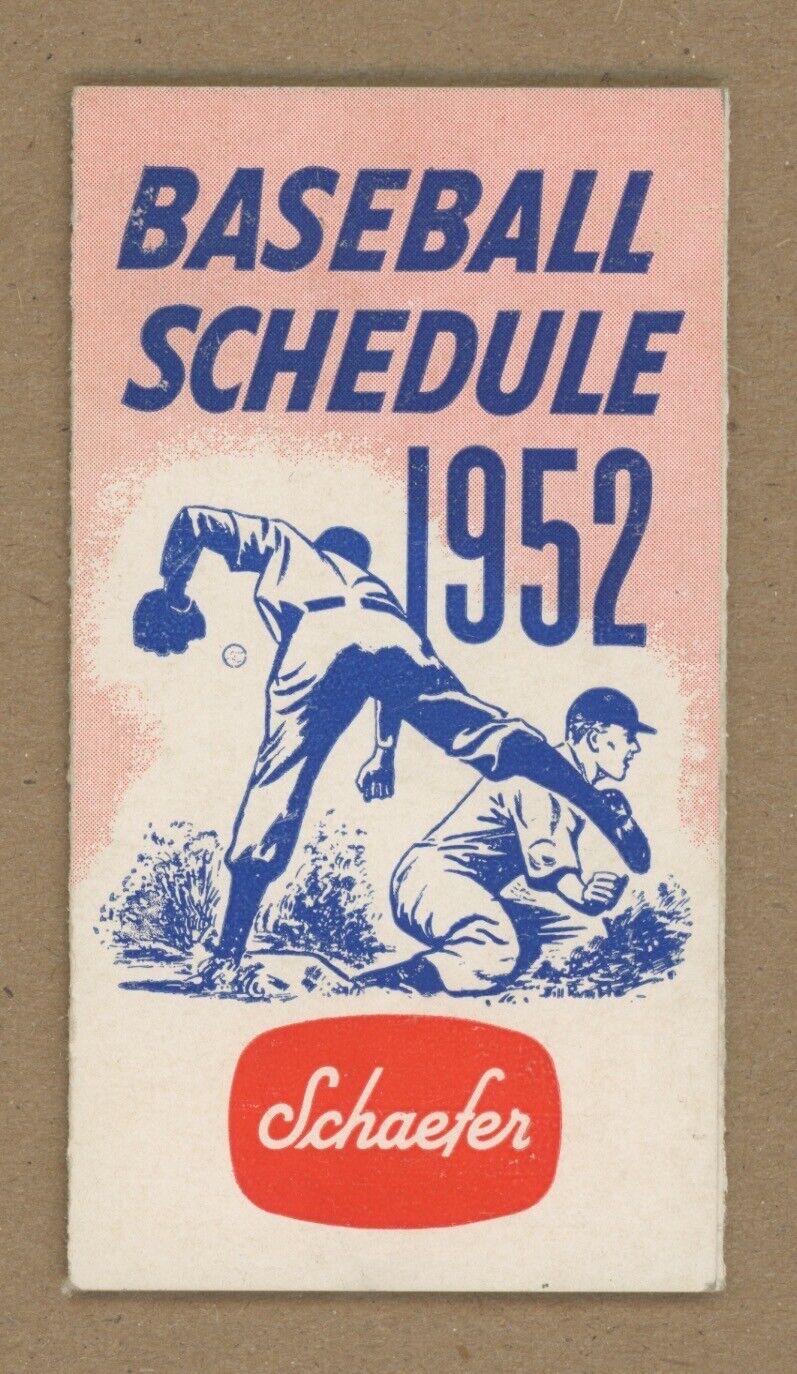 NY Baseball 1952 Schedule NY Yankees, Brooklyn Dodgers, NY Giants