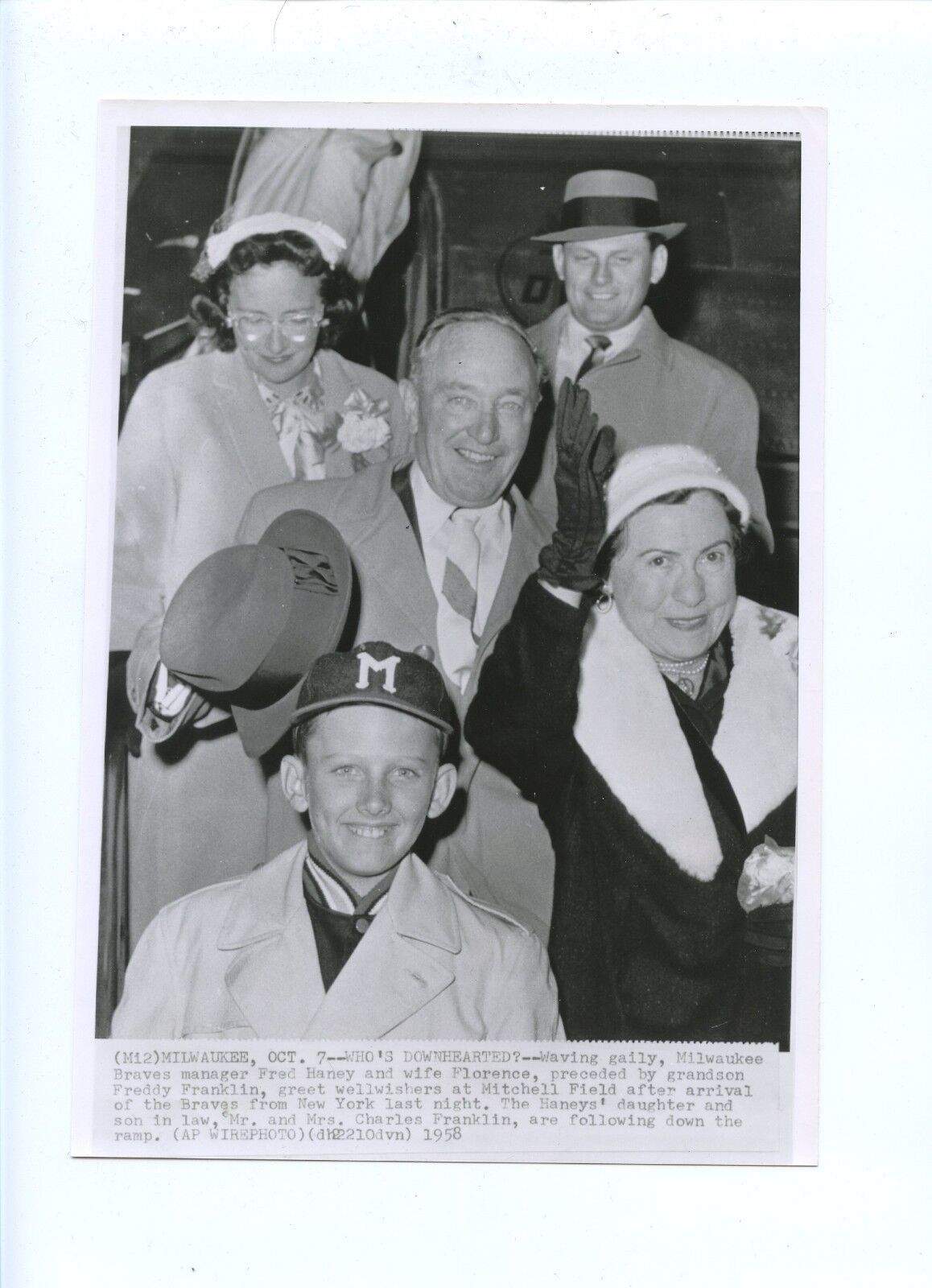 Original October 7 1958 Fred Haney Braves World Series 6 1/2 X 9 1/2 Wire Photo