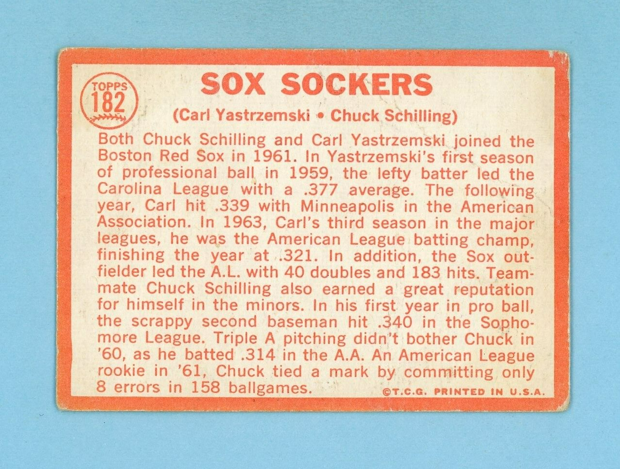 1964 Topps #182 Sox Sockers Carl Yastrzemski Red Sox Baseball Card Low Grade