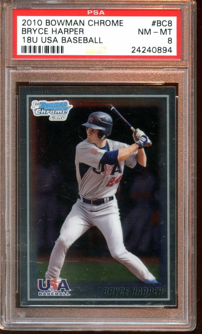 2010 Bowman Chrome Baseball Card #BC8 Bryce Harper Rookie PSA 8 NM/MT