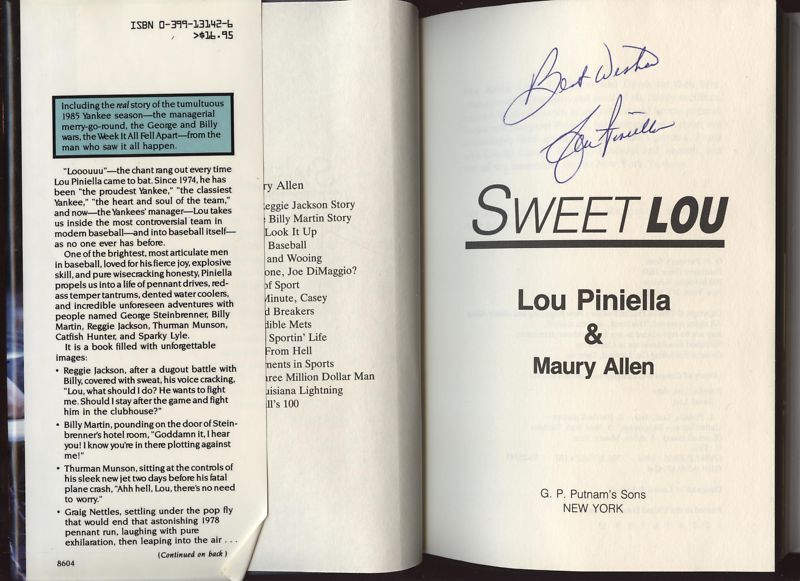 Lou Piniella Sweet Lou Yankees Autograph Hard Cover Book