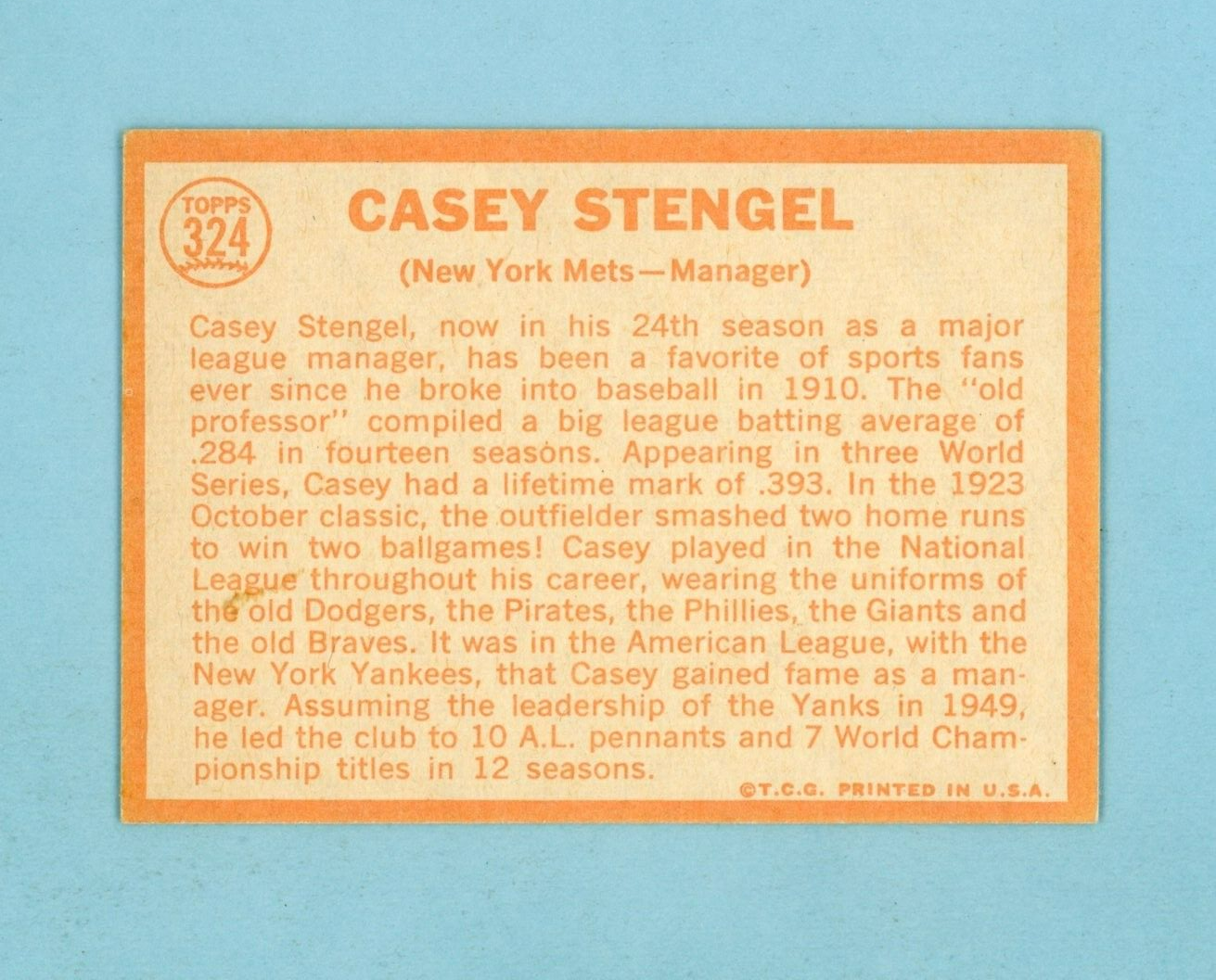 1964 Topps #324 Casey Stengel New York Mets Baseball Card EX+