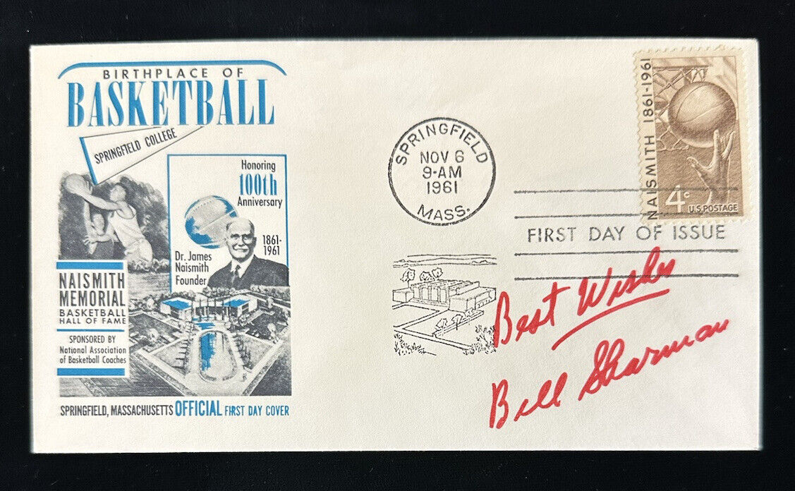 Bill Sharman Celtics HOF SIGNED 1961 James Naismith  FDC / Envelope w/ Hologram