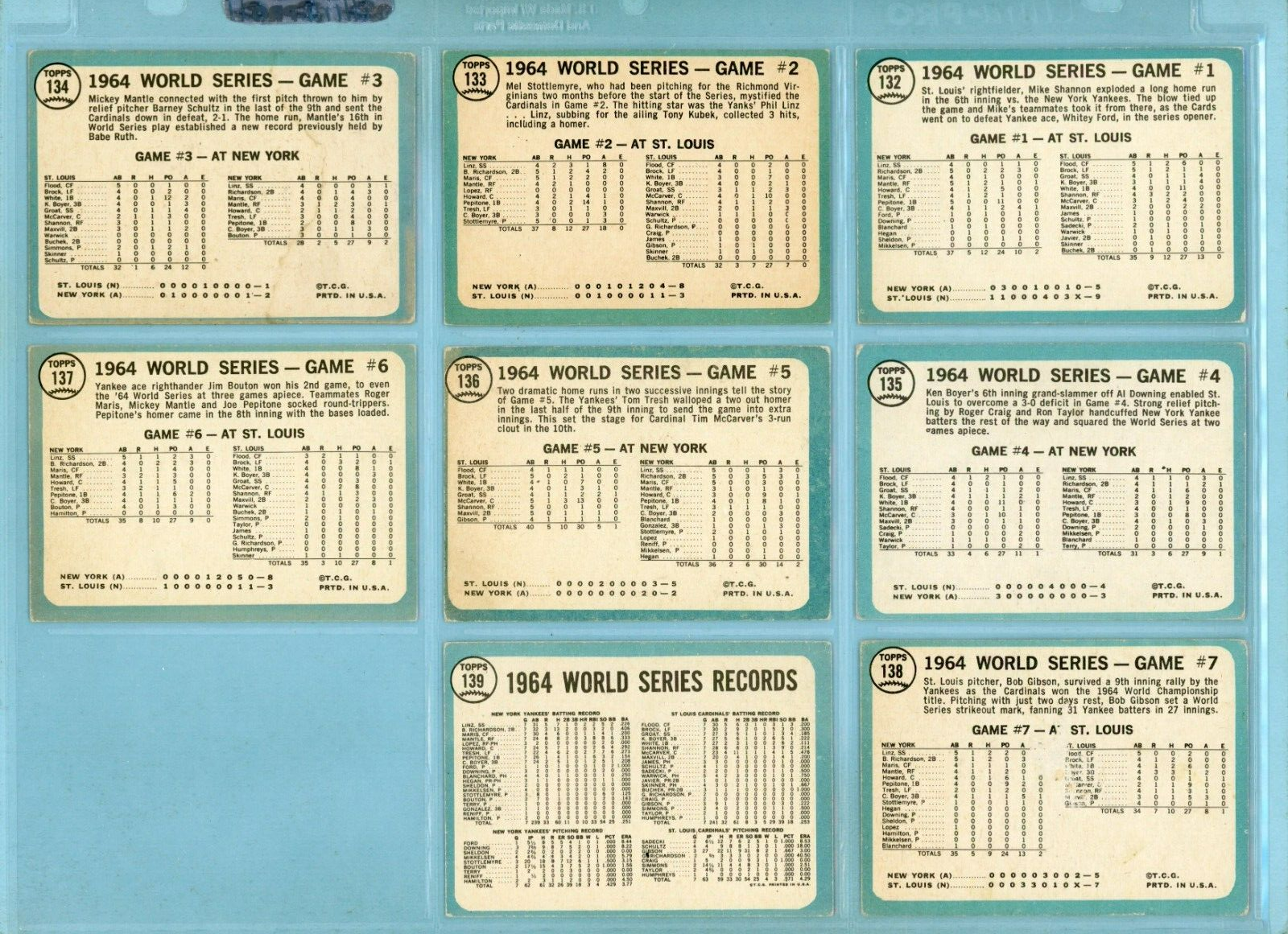 1965 Topps Set of 8 1964 World Series Special Baseball Cards Vg - Vg/Ex