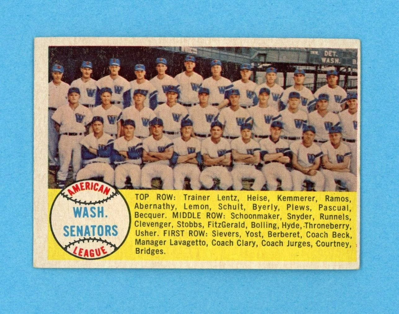 1958 Topps #44 Washington Senators Team Baseball Card EX+ o/c