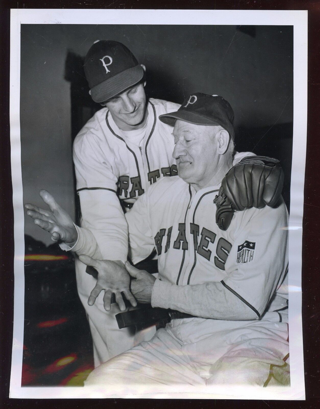 Original 1943 Honus Wagner w/ Frank Zak Pittsburgh Pirates 7x9 Wire Photo