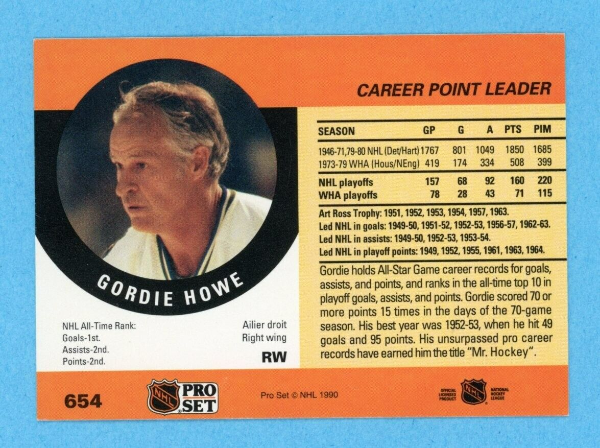 Gordie Howe New England Whalers 1990-91 NHL Pro Set #654 Autographed Hockey Card