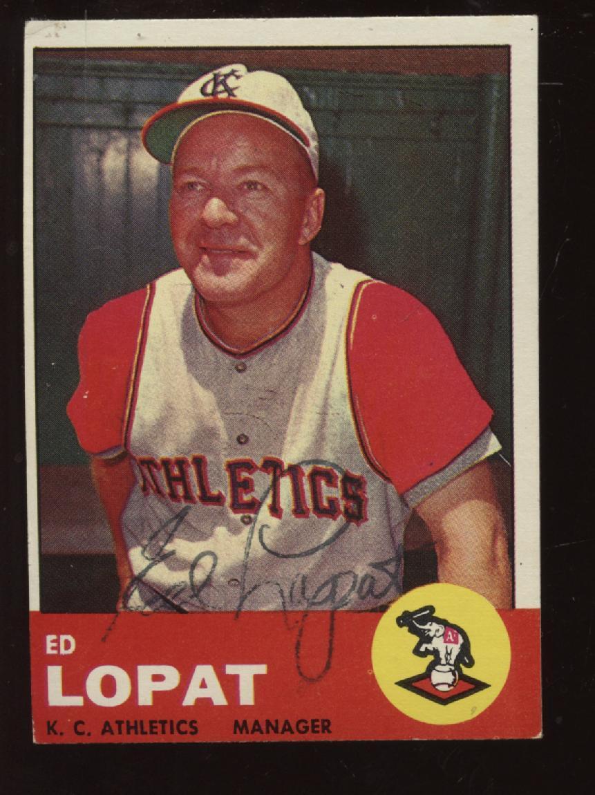 1963 Topps Baseball Card #23 Ed Lopat Autographed EXMT