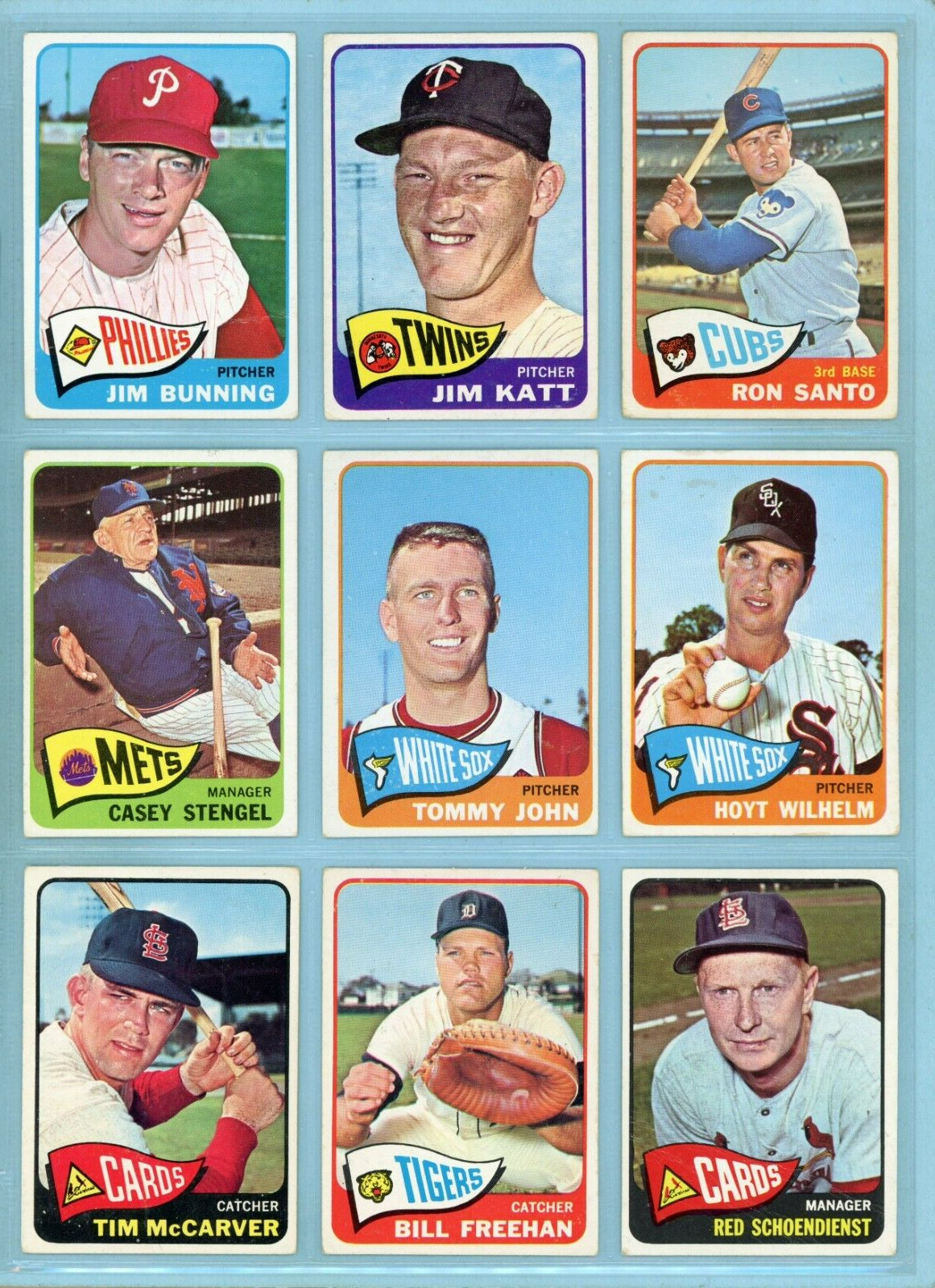 1965 Topps Lot of 9 Different Hall of Famer/Star Baseball Cards Low Grade - VG+