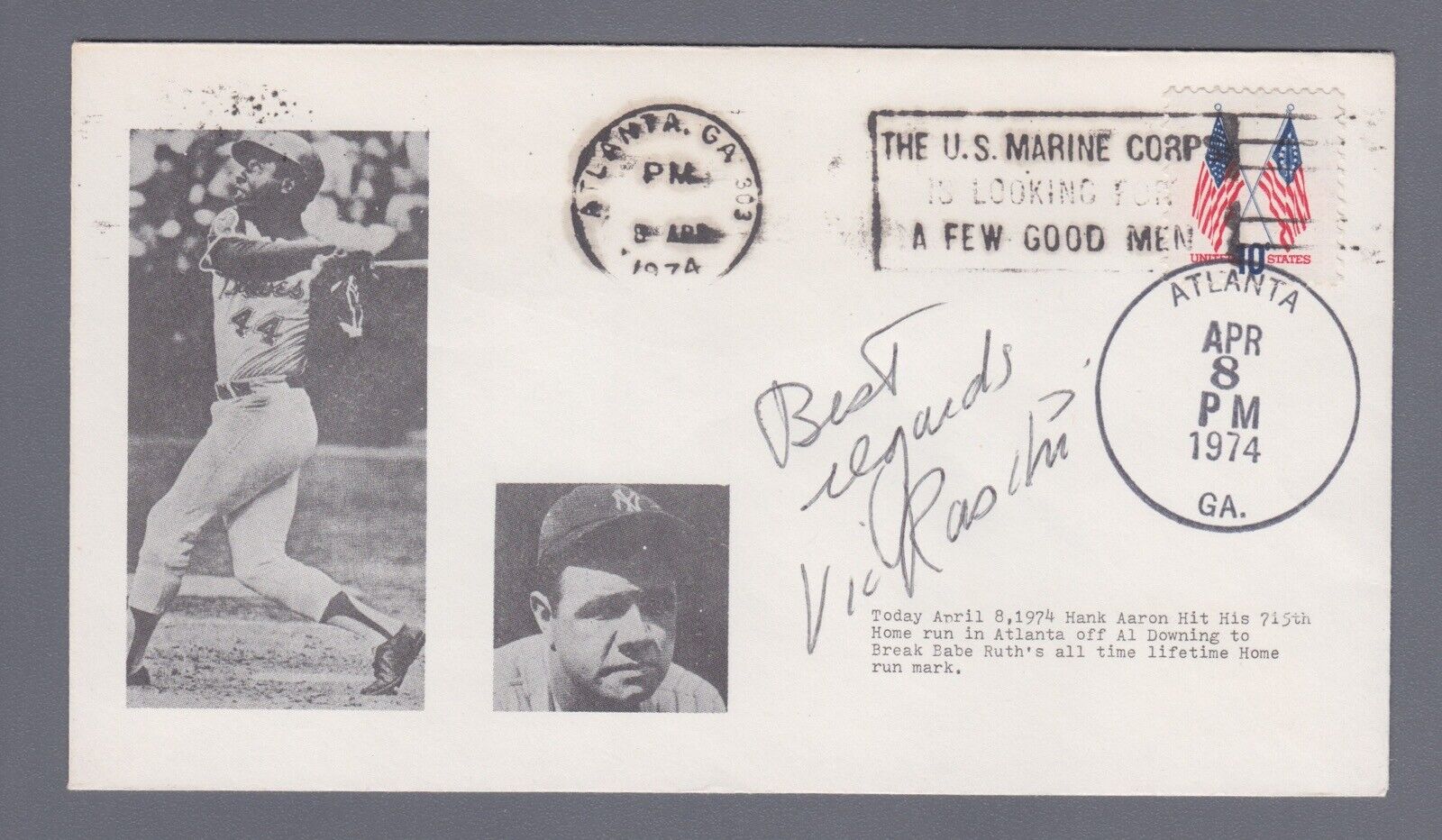 Vic Raschi NY Yankees SIGNED  First Day Cover 4/8/74 Cachet w/ B&E Hologram