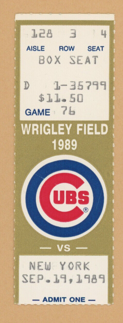 10/19/89 NY Mets at Chicago Cubs • Doc Gooden's 1st Save (of 3) • Ticket Stub