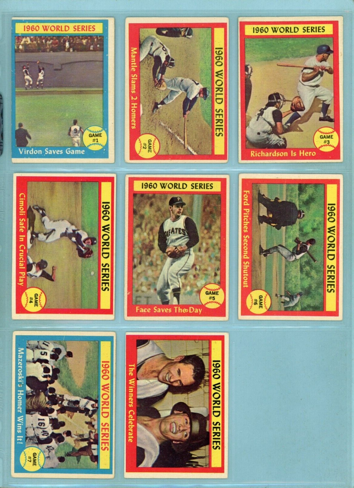 1961 Topps Set of 8 1960 World Series Special Baseball Cards VG - EX