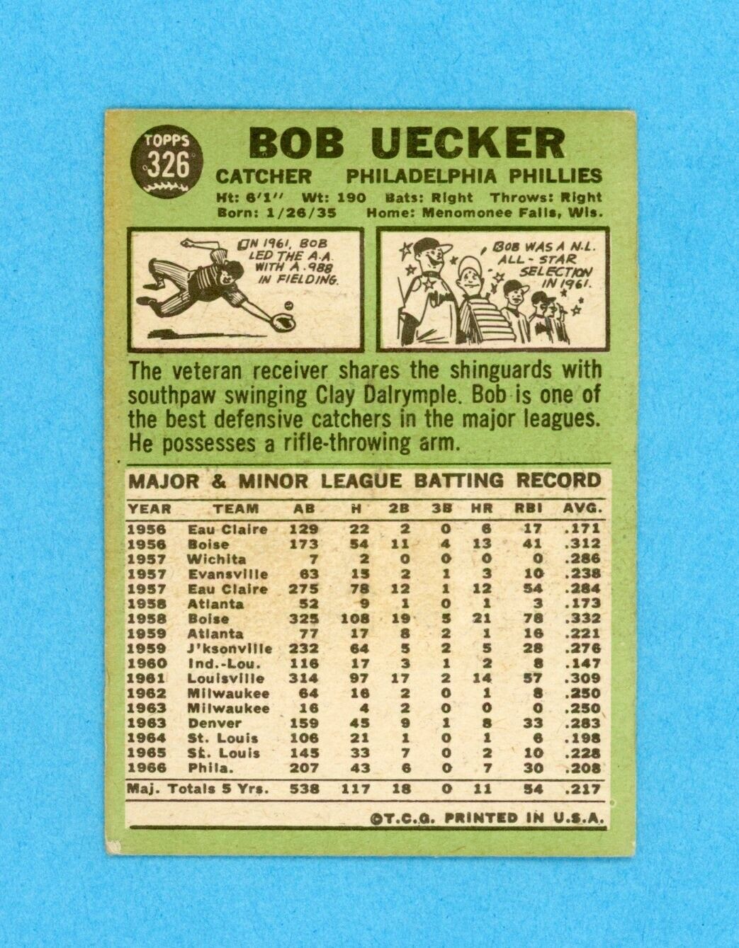 Bob Uecker Signed 1967 Topps Card #326 Auto with B&E Hologram