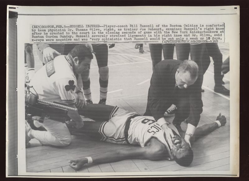 Original 1969 Bill Russell Celtics Hurts Kne Wire Photo