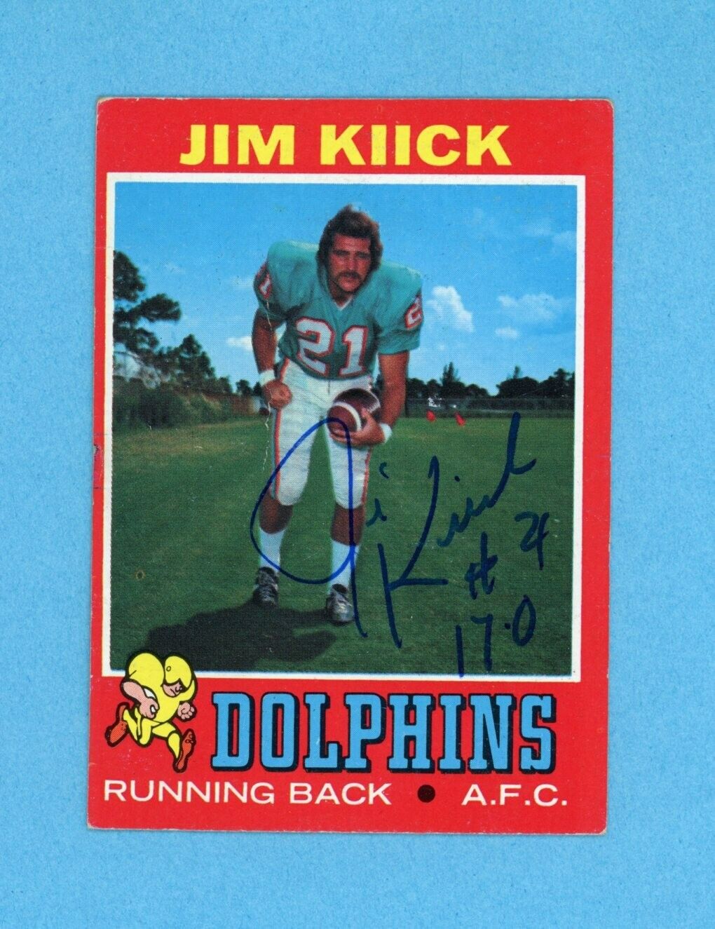 Jim Kiick Miami Dolphins Rookie 1971 Topps #186 Autographed Football Card