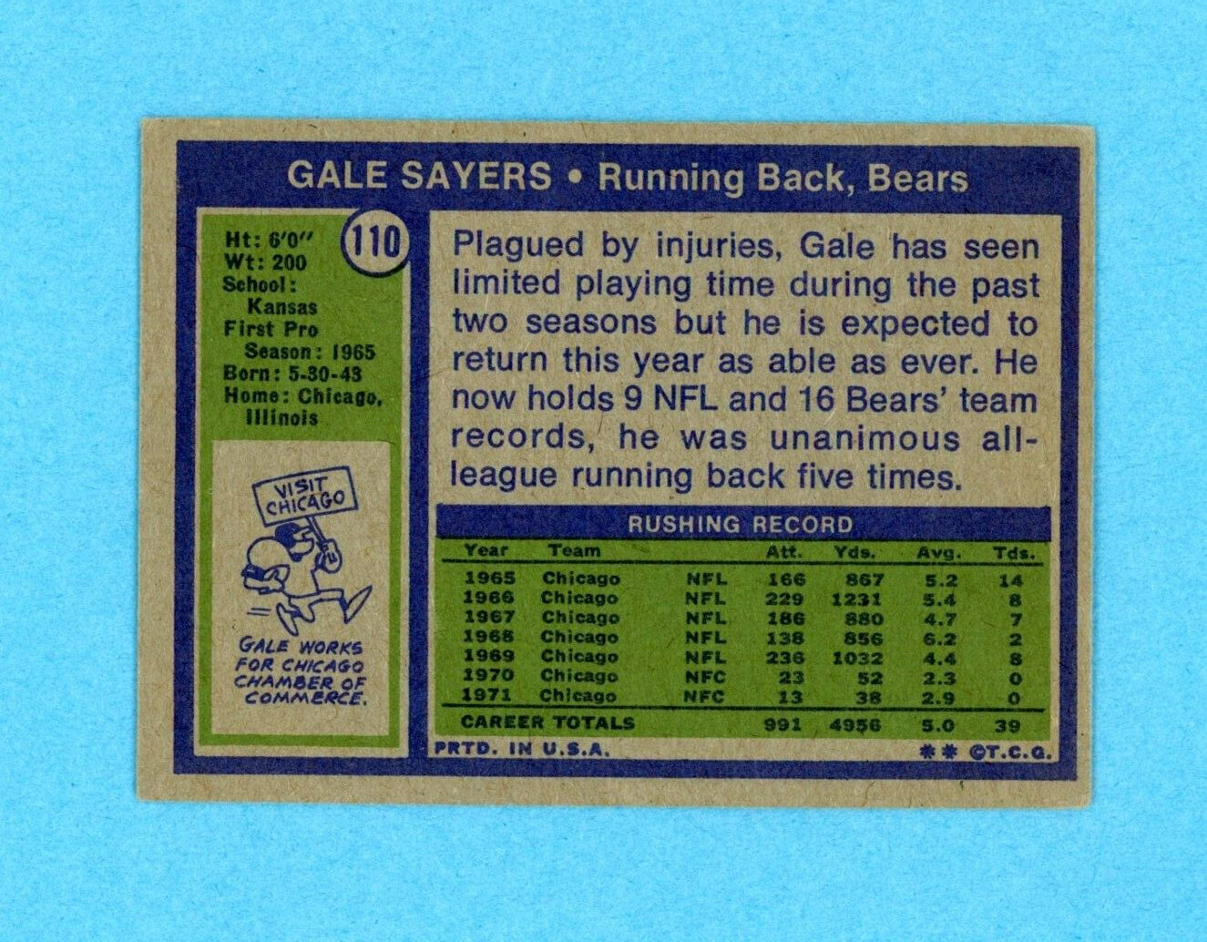 Gale Sayers Chicago Bears 1972 Topps #110 Autographed Football Card