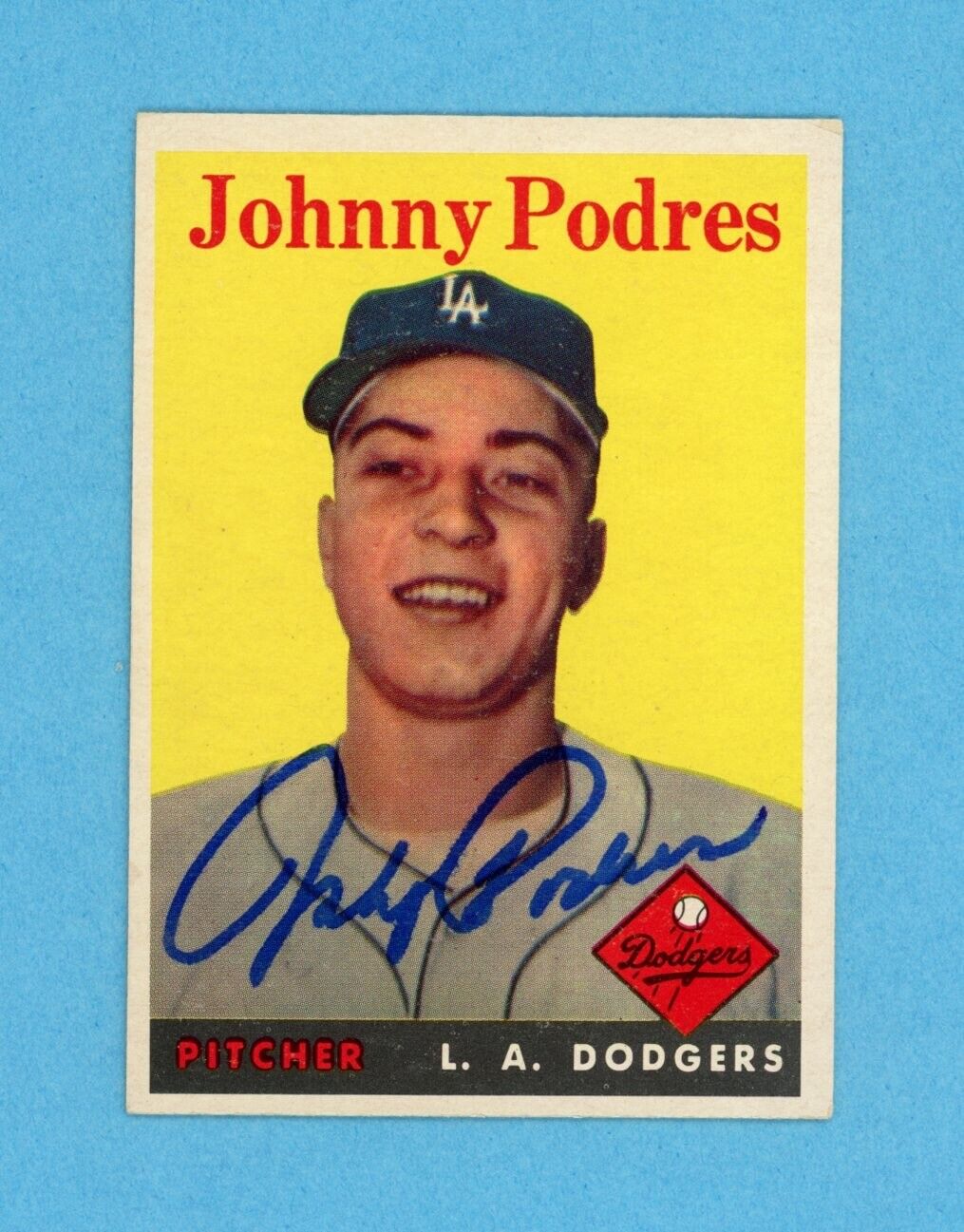 Johnny Podres Signed 1958 Topps Card #120 Auto w B&E Hologram