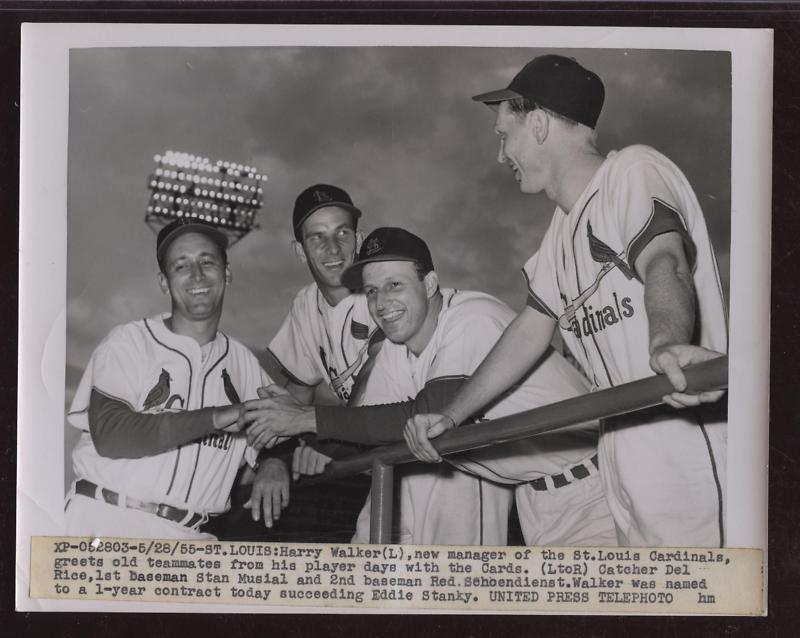 Original 1955 Stan Musial Schoendiest Walker Wire Photo