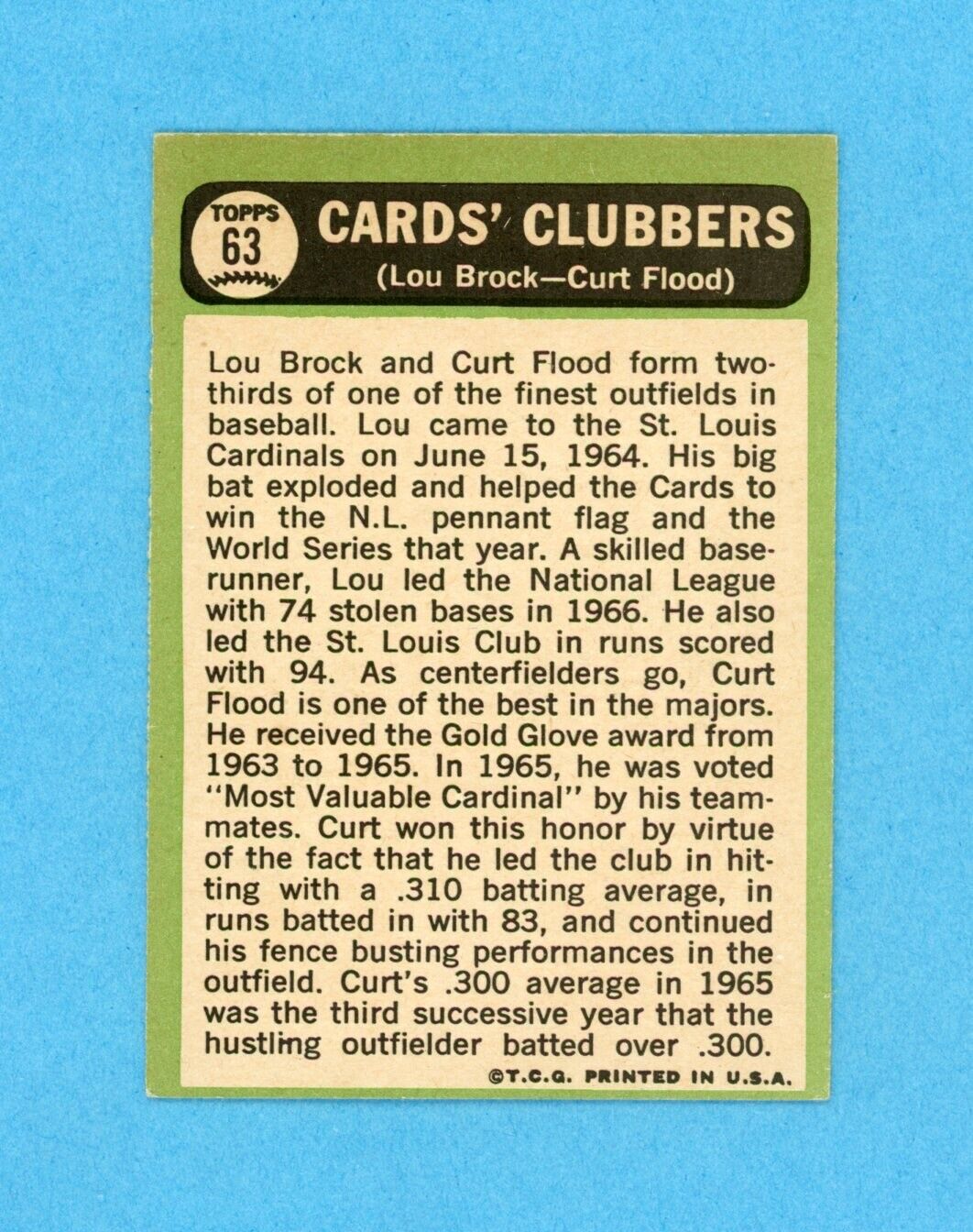 Cards Clubbers • Brock & Flood Signed 1967 Topps Card #63 Auto w B&E Hologram