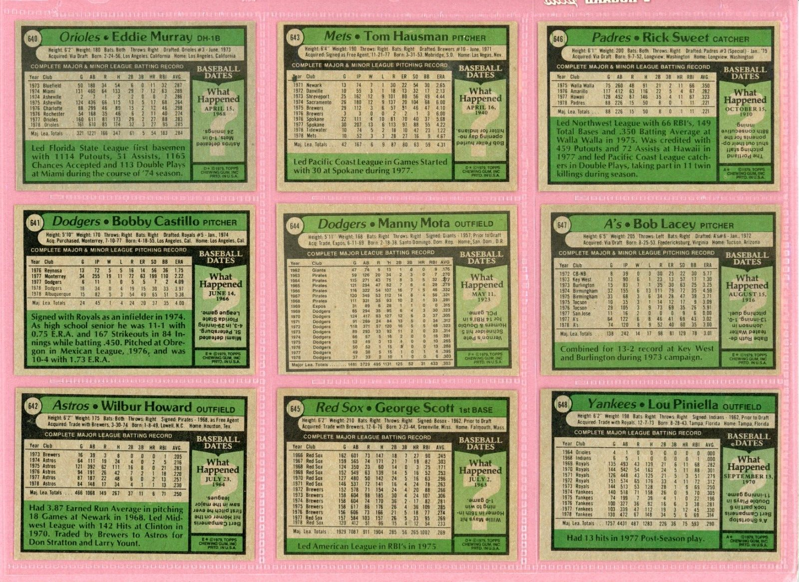 1979 Topps Complete Set of 726 Baseball Cards Mixed Grades