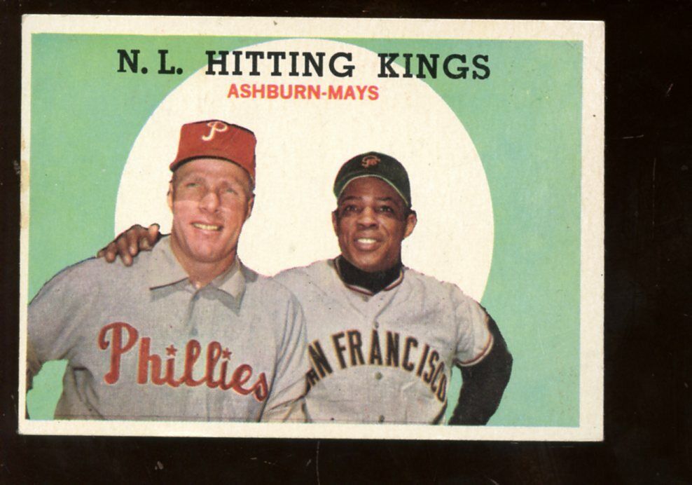 1959 Topps Baseball Card #317 NL Hit Kings Willie Mays & Richie Ashburn EX+ B