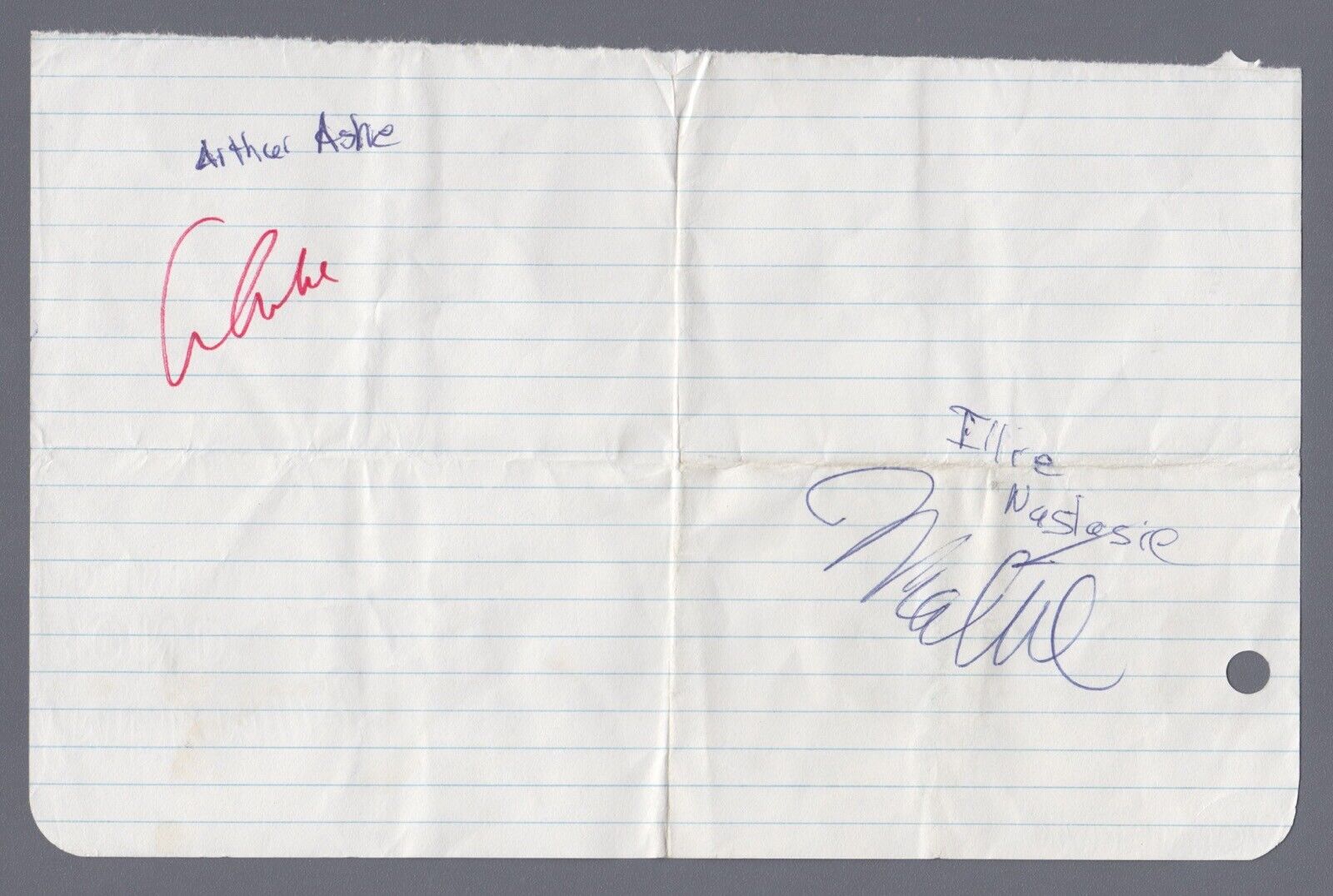 Arthur Ashe and Ilie Năstase Autographs Signed on paper with B&E Holograms