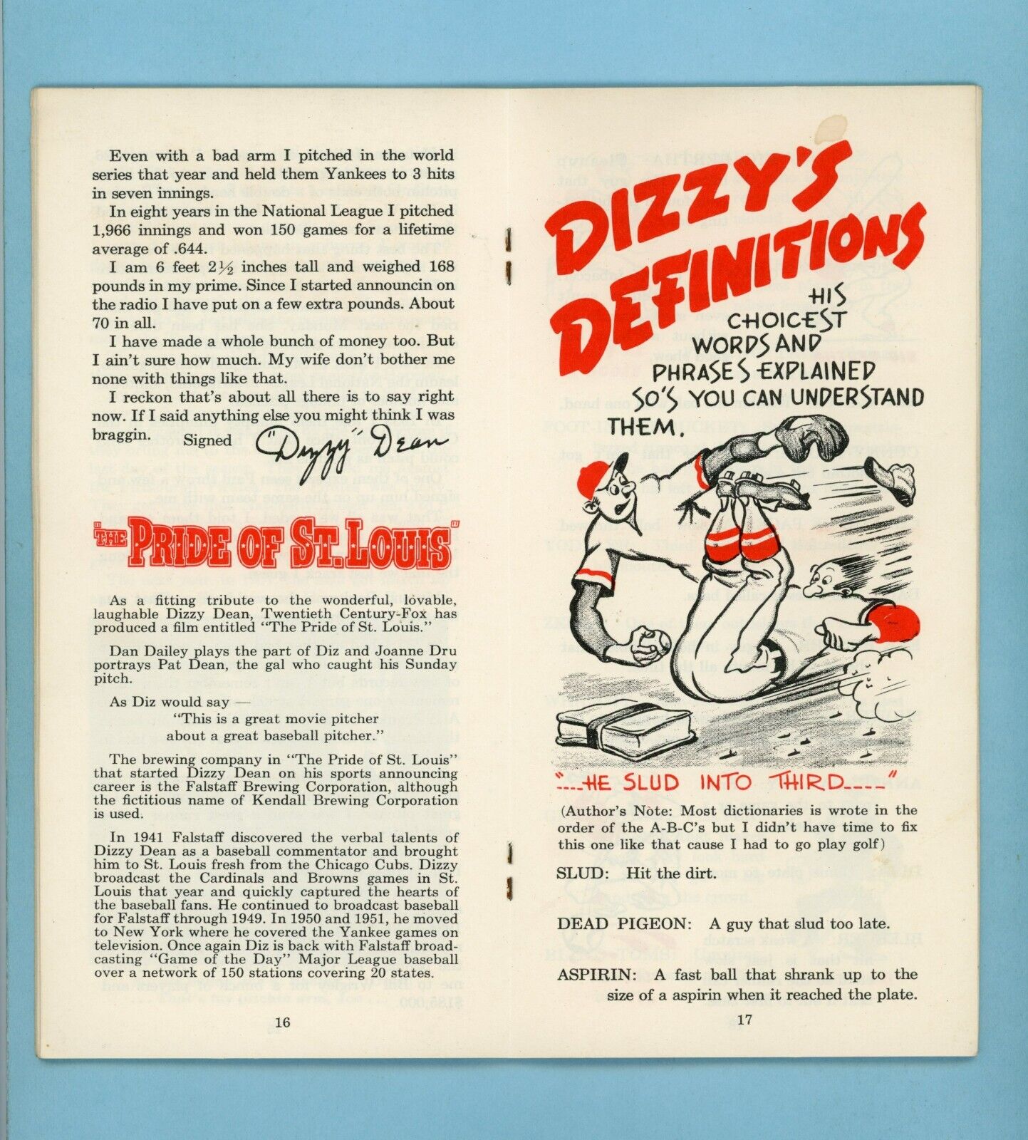 1953 The Dizzy Dean Baseball Dictionary by Jay Hanna Dean