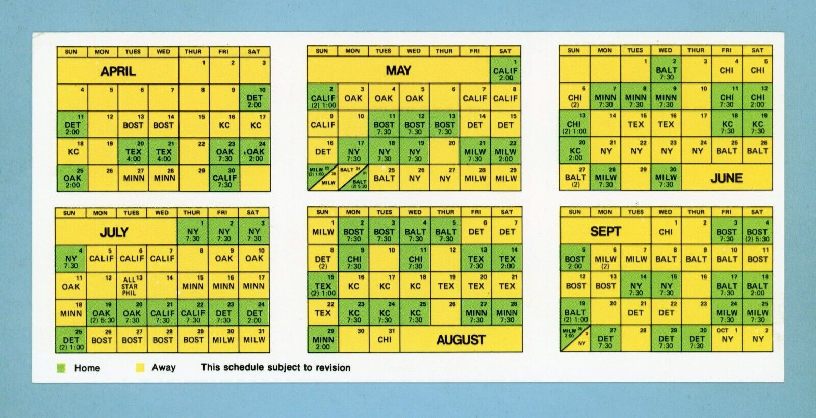 1976 Cleveland Indians Pocket Schedule