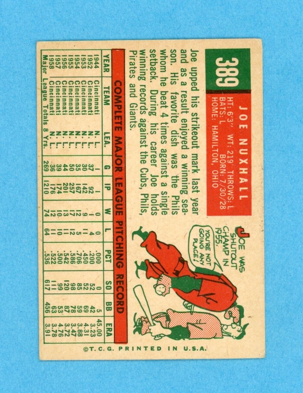 Joe Nuxhall Signed 1959 Topps Card #389 • Auto with B&E Hologram