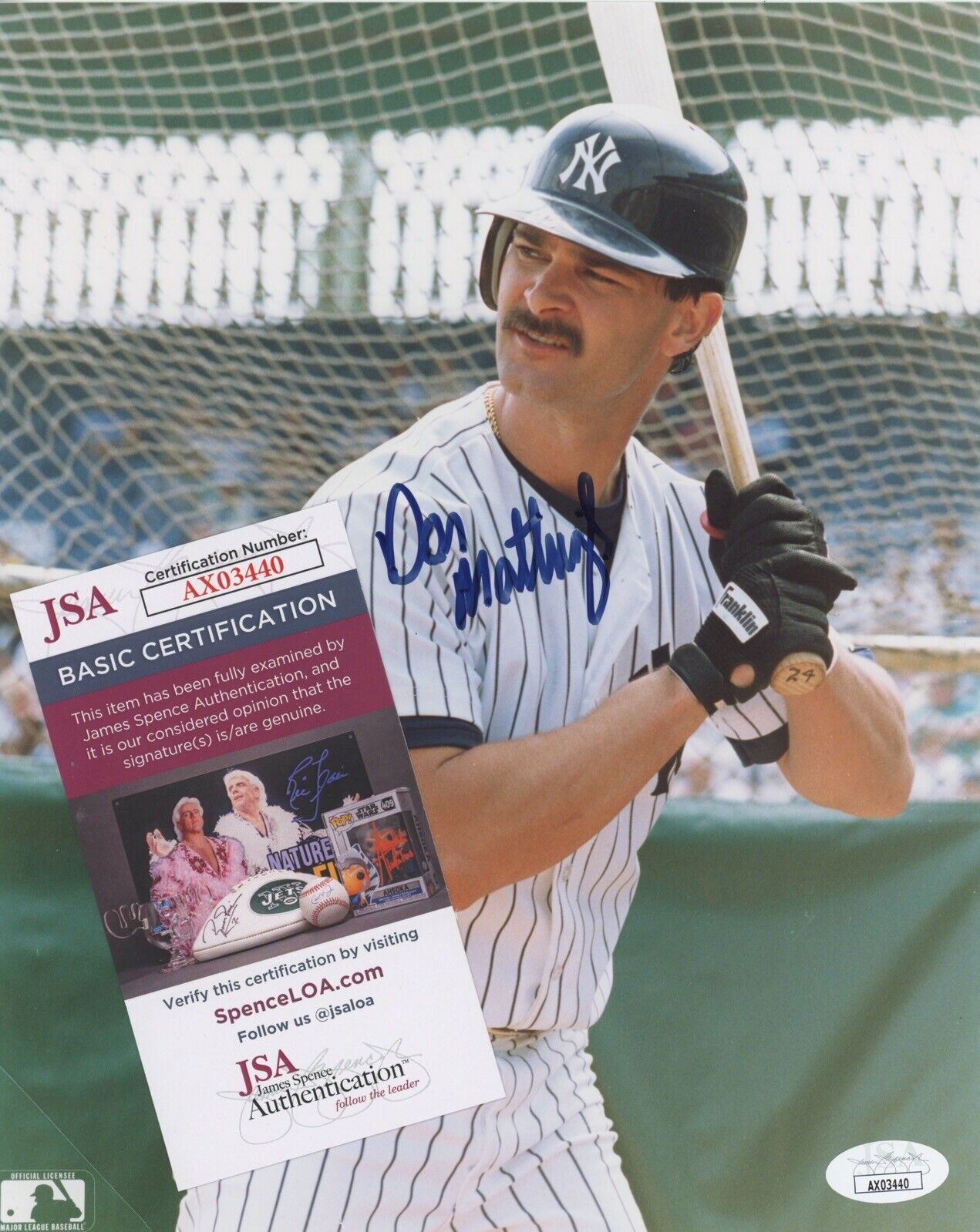 Don Mattingly NY Yankees Signed 8x10 Photo Auto w JSA Certification