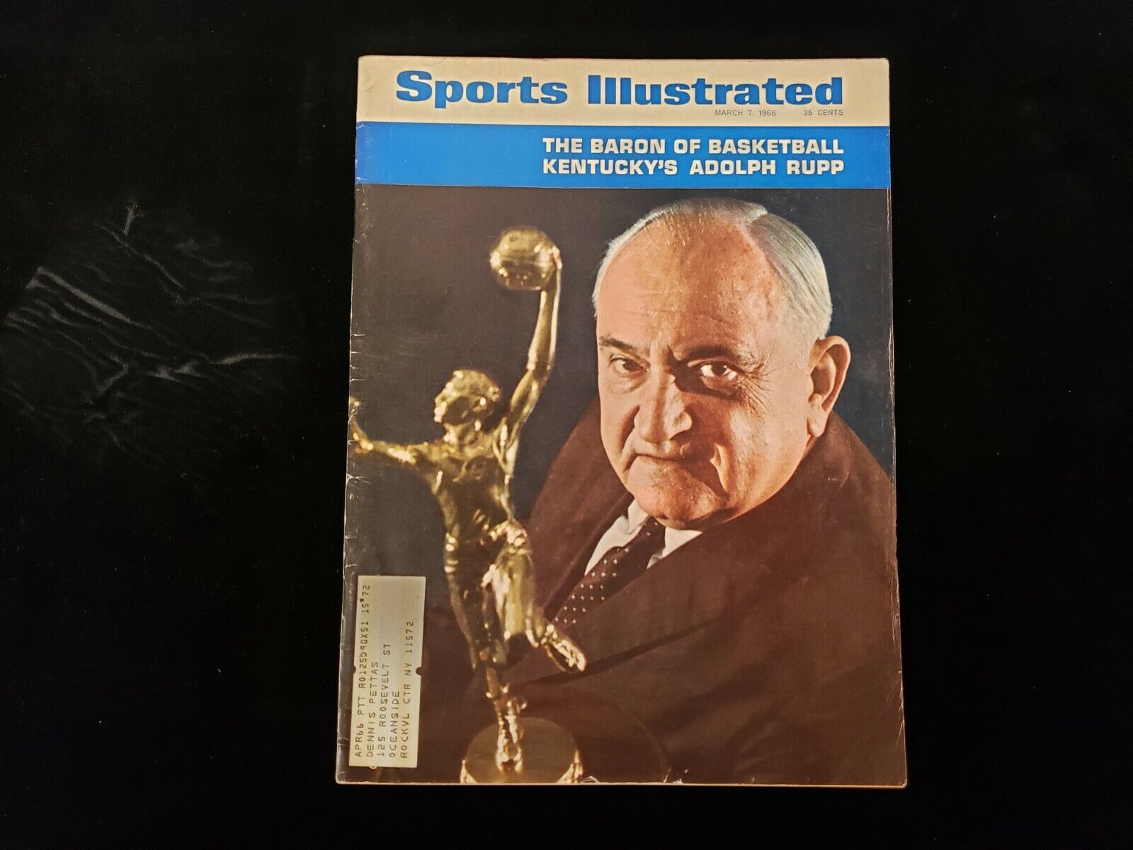 March 7, 1966 Sports Illustrated Magazine - Adolph Rupp Cover - Mailing Label